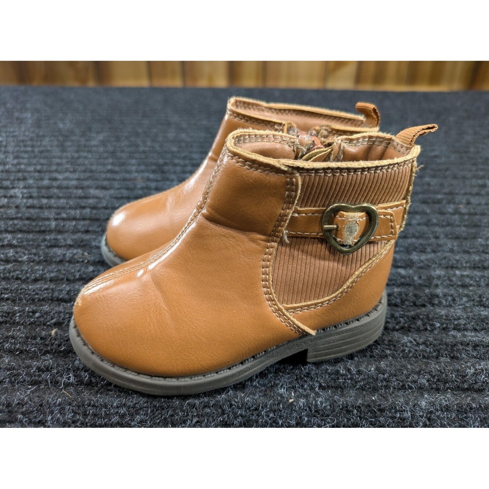 Carter's Boots Girls Size 5 Brown Ankle Zip Heart Buckle Booties Toddler Cognac